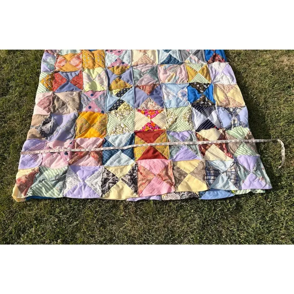 Vintage Handmade Patchwork Quilt Size 96x100 Multicolor M11